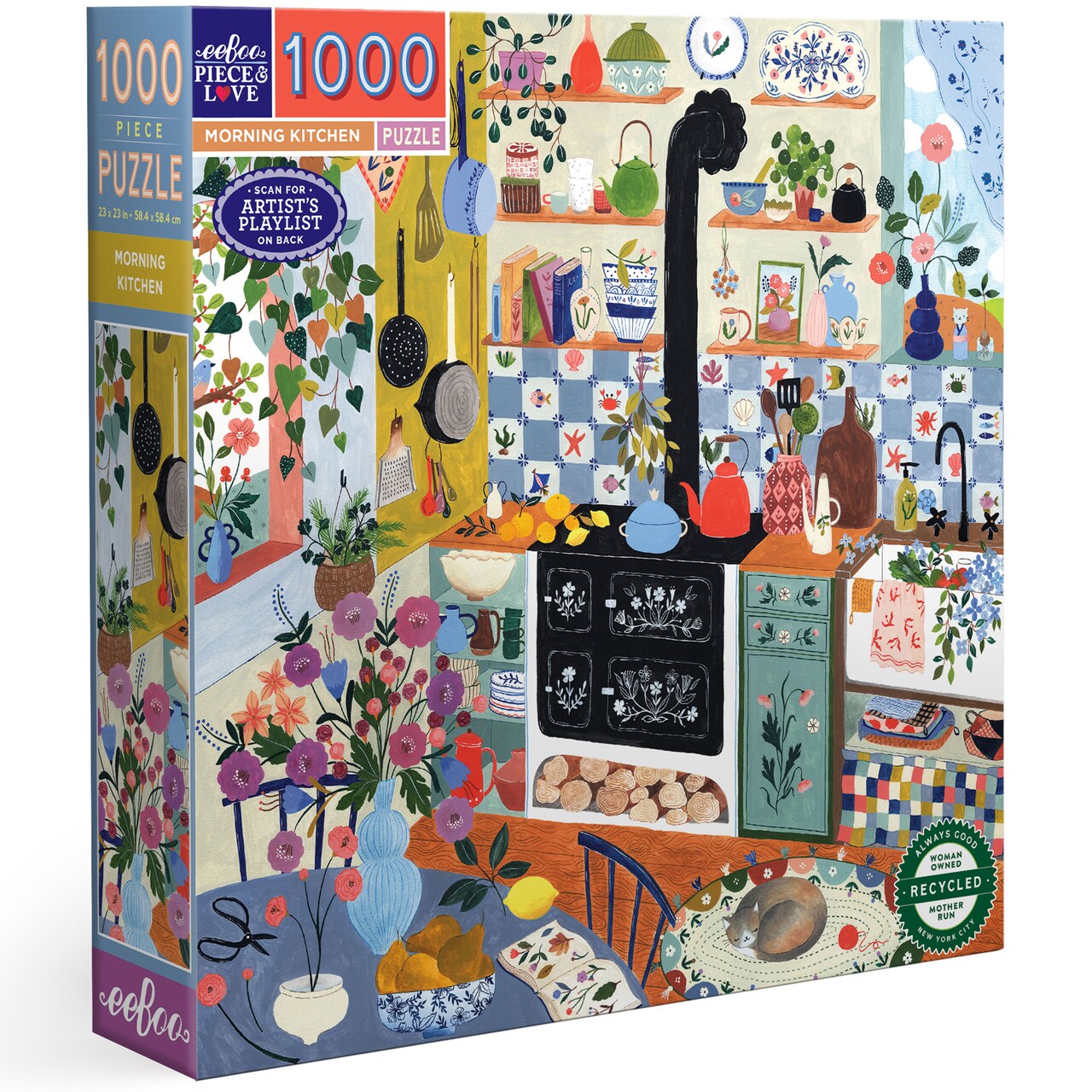 eeBoo Piece & Love: Morning Kitchen - 1000 Piece Puzzle - Adult Square Jigsaw, 23x23", Includes Image Reference Insert, Glossy High-Quality Pieces